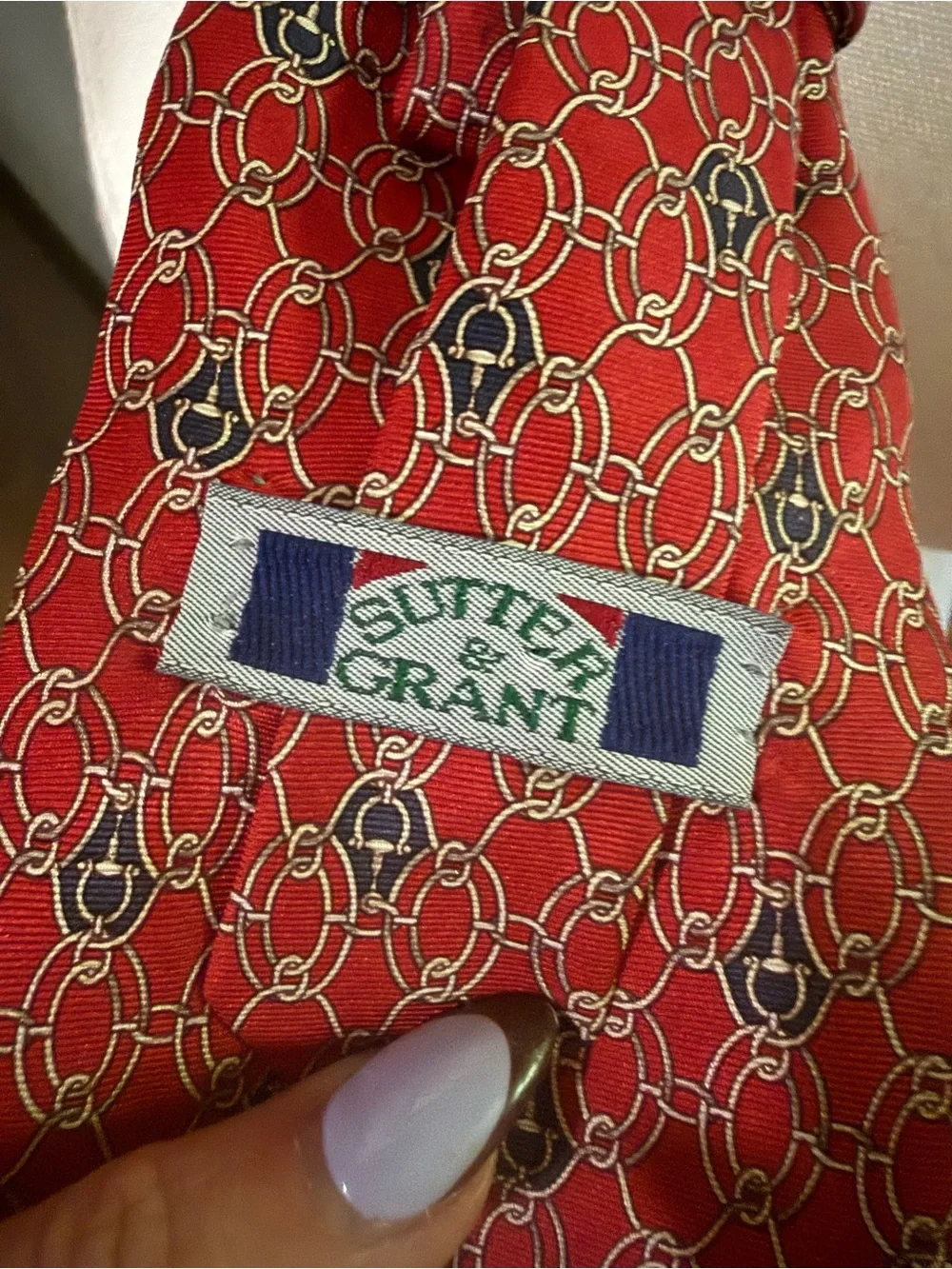Vintage Sutter Grant Silk Necktie Statement Necklace Red Gold